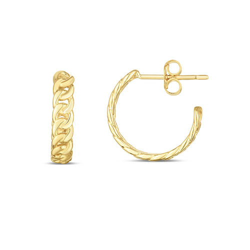 Chain Link Design Hoop Earrings, .50 Inch, 14K Yellow Gold