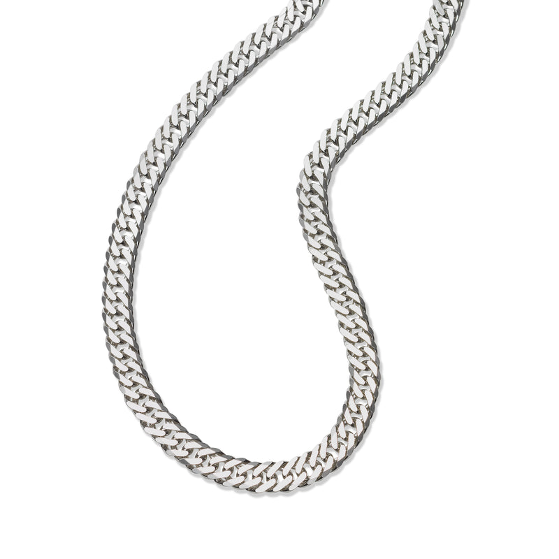 Flat Miami Cuban Chain Necklace, 22 Inches, Sterling Silver