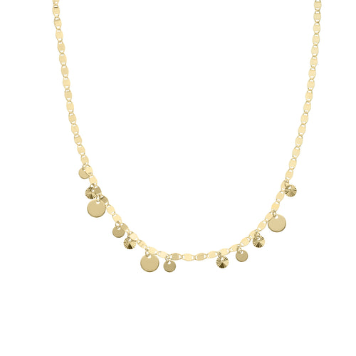 Multi-Sized Dangling Discs Necklace, 17 Inches, 14K Yellow Gold