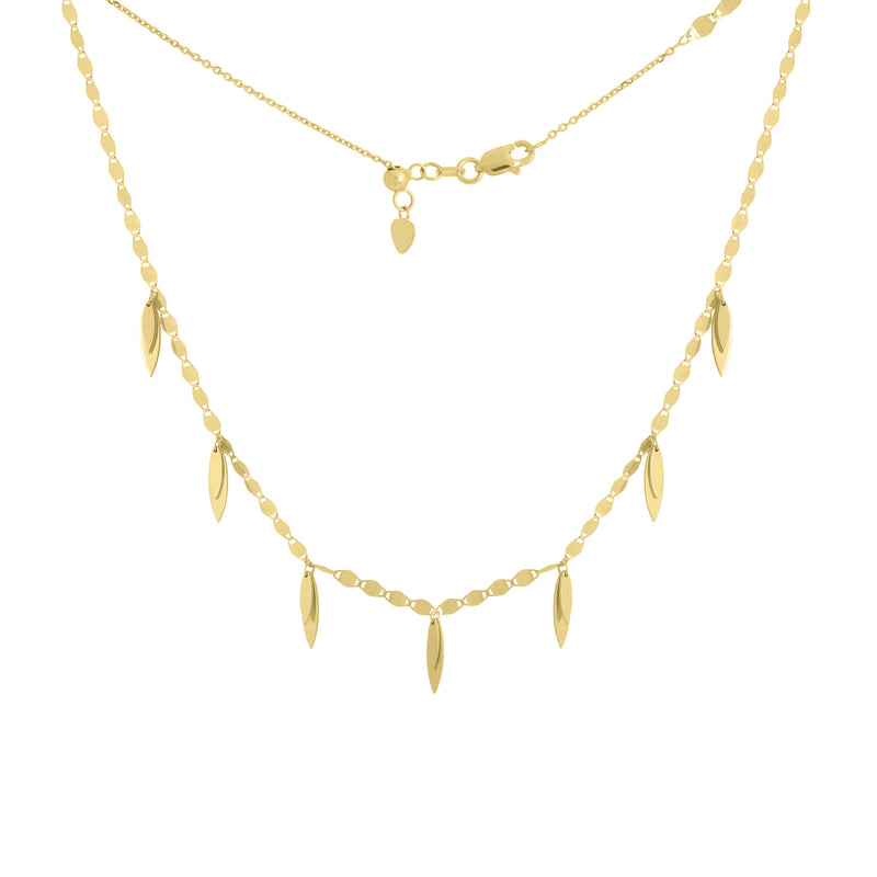 Multi-Sized Dangling Leaves Necklace, 17 Inches, 14K Yellow Gold