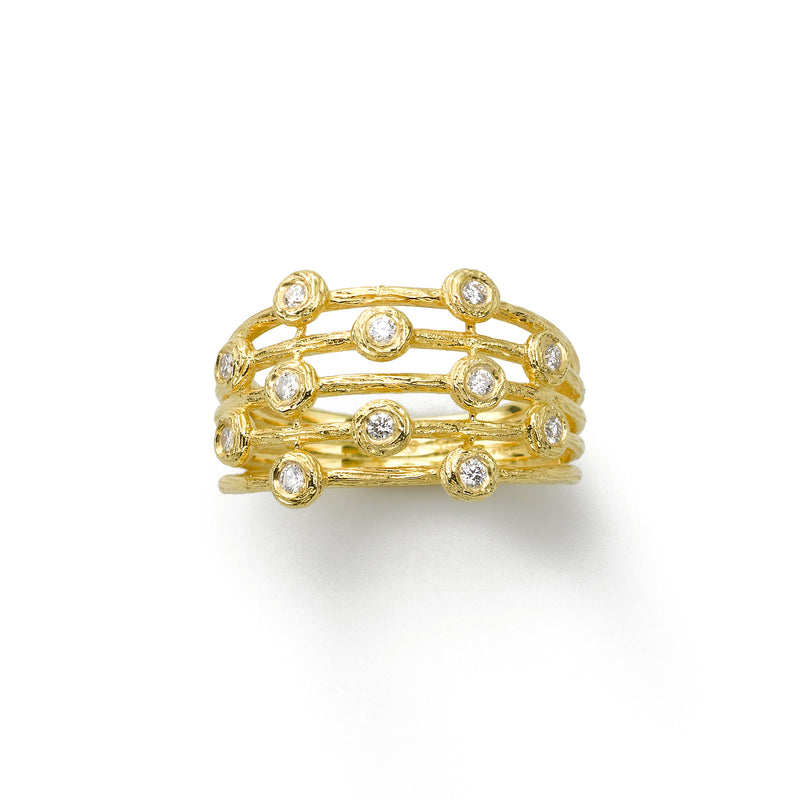 Five Strand Textured Diamond Ring, 14K Yellow Gold