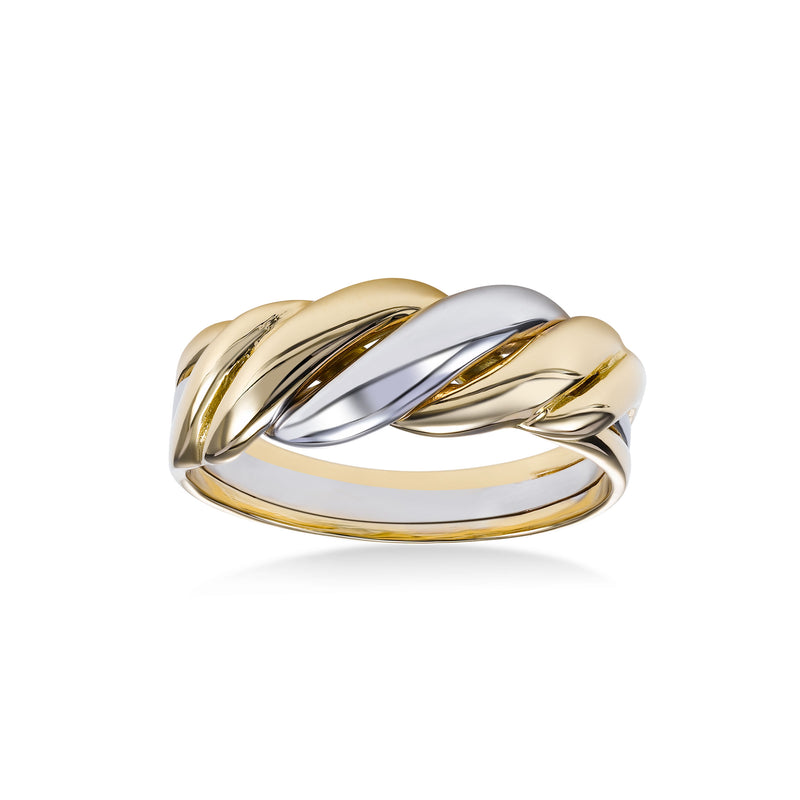 Two Tone Twist Design Ring, 18 Karat Gold
