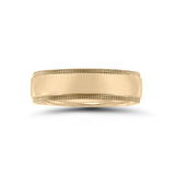 Center Domed Wedding Band with Milgrain Edges, 5 MM, 14K Yellow Gold