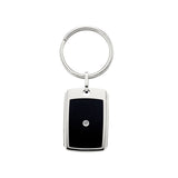 Black Enamel Key Ring with Diamond Accent, Stainless Steel