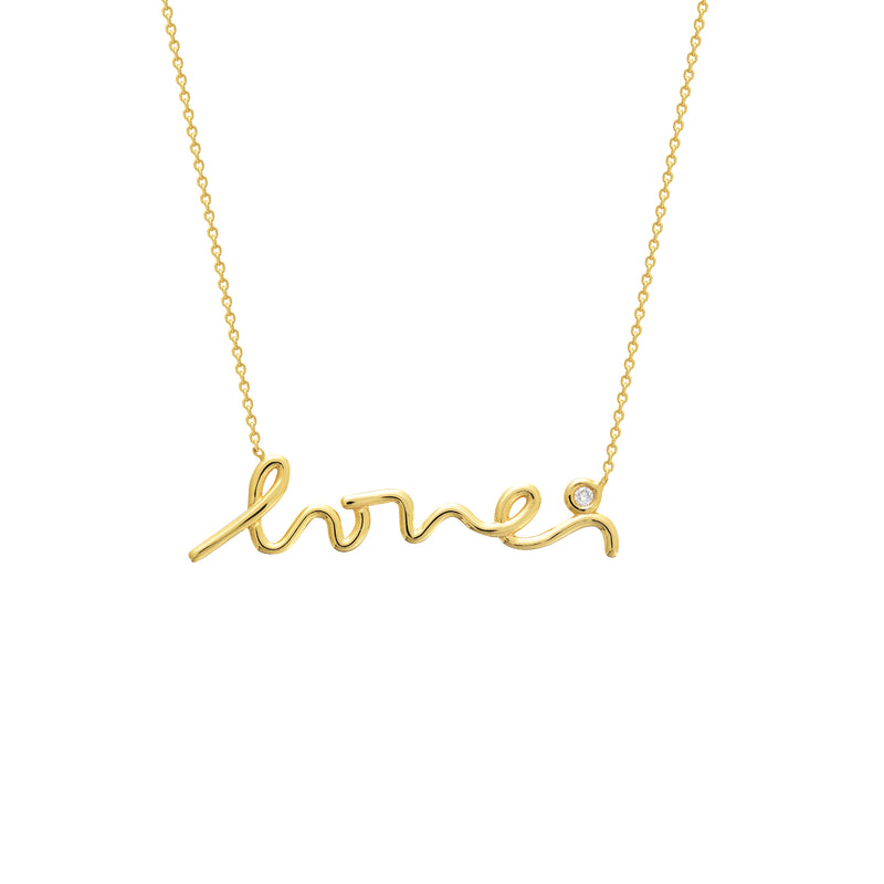 Love Script Necklace with Diamond Accent, 14K Yellow Gold