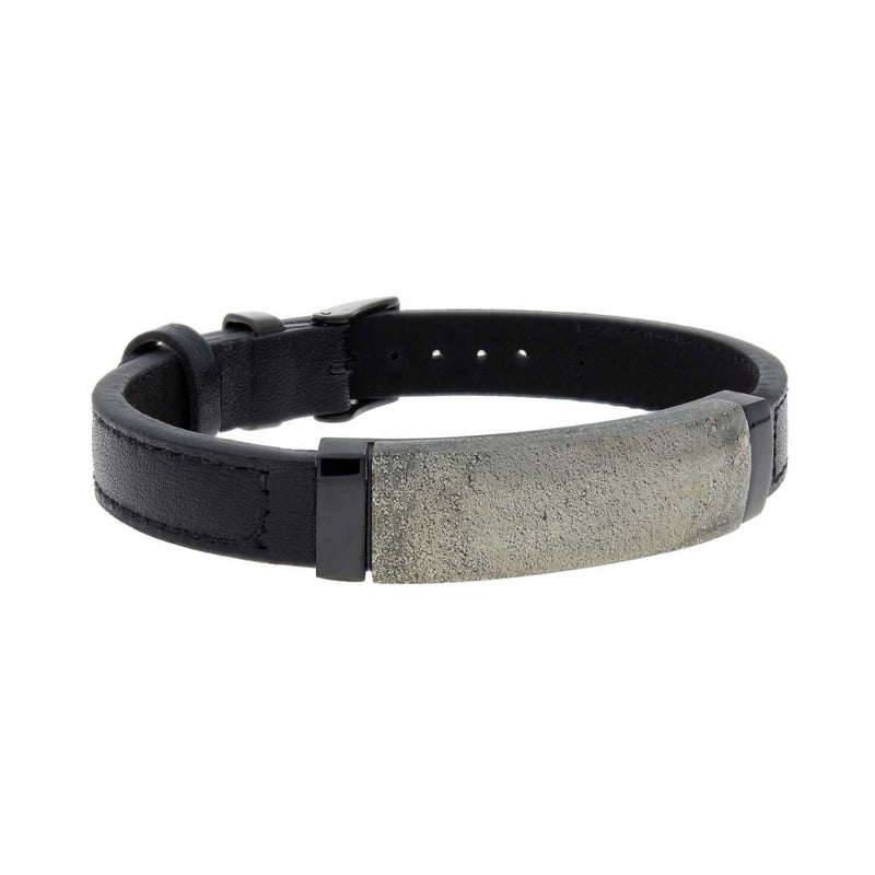 Chalcopyrite Bracelet, Black Leather, 9.50 Inches