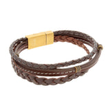 Triple Strand Brown Leather Bracelet, 8.25 Inches
