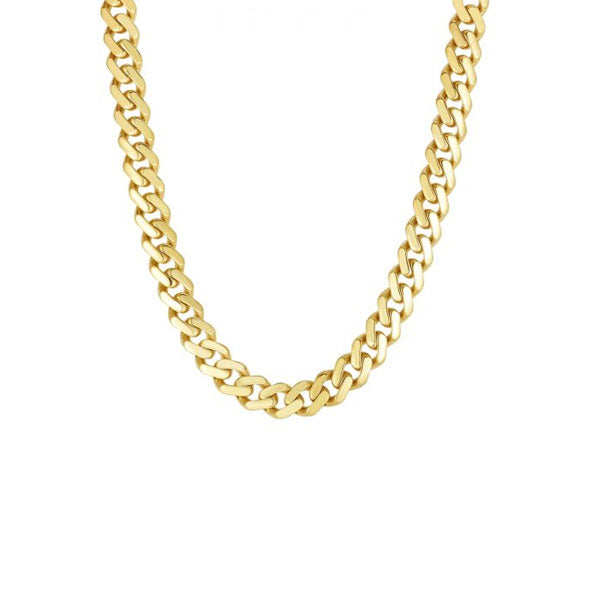 Flat Miami Cuban Chain Necklace, 20 Inches, 14 Yellow Gold