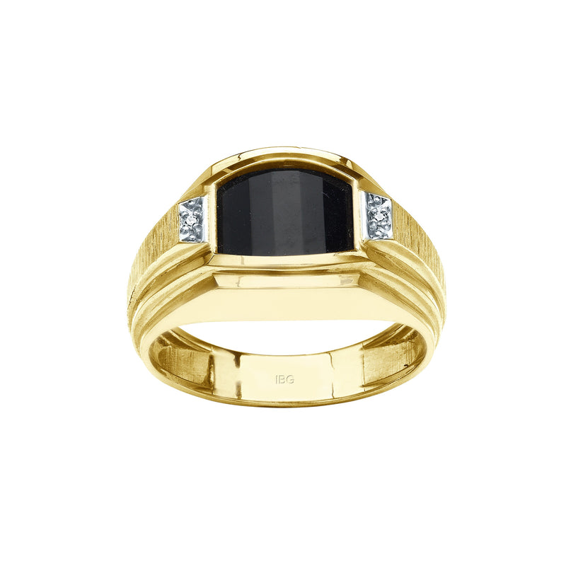 Black Onyx and Diamond Ring, Size 10, 14K Yellow Gold