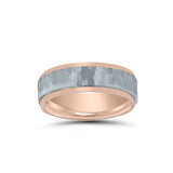Hammered Finish Center Wedding Band, 6 MM, Sterling and Rose Gold Plating