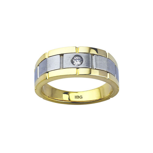 Two Tone Men's Diamond Ring, 14 Karat Gold