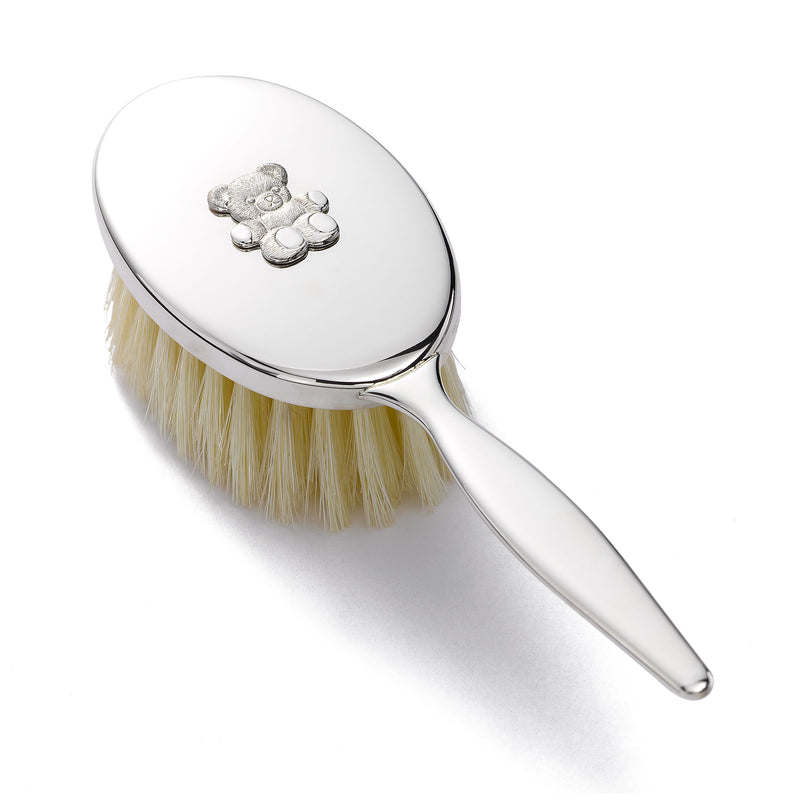 Sterling Silver Baby Brush, 6 Inches Long, Teddy Bear Design
