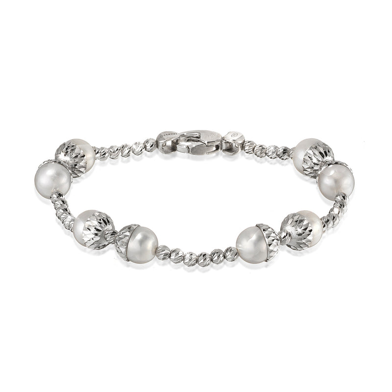 Freshwater Cultured Pearl and Bead Bracelet, Sterling Silver