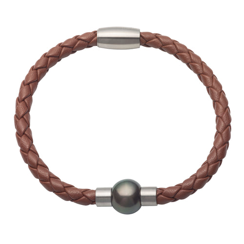 Tahitian Cultured Pearl and Brown Leather Bracelet, 8.25 Inches
