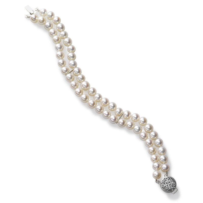 Akoya Cultured Pearl Bracelet, 7 x 6.5 MM, 14K White Gold