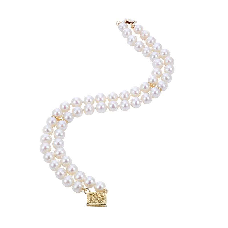Double Akoya Cultured Pearl Bracelet, 7 x 6.5 MM, 14K Yellow Gold