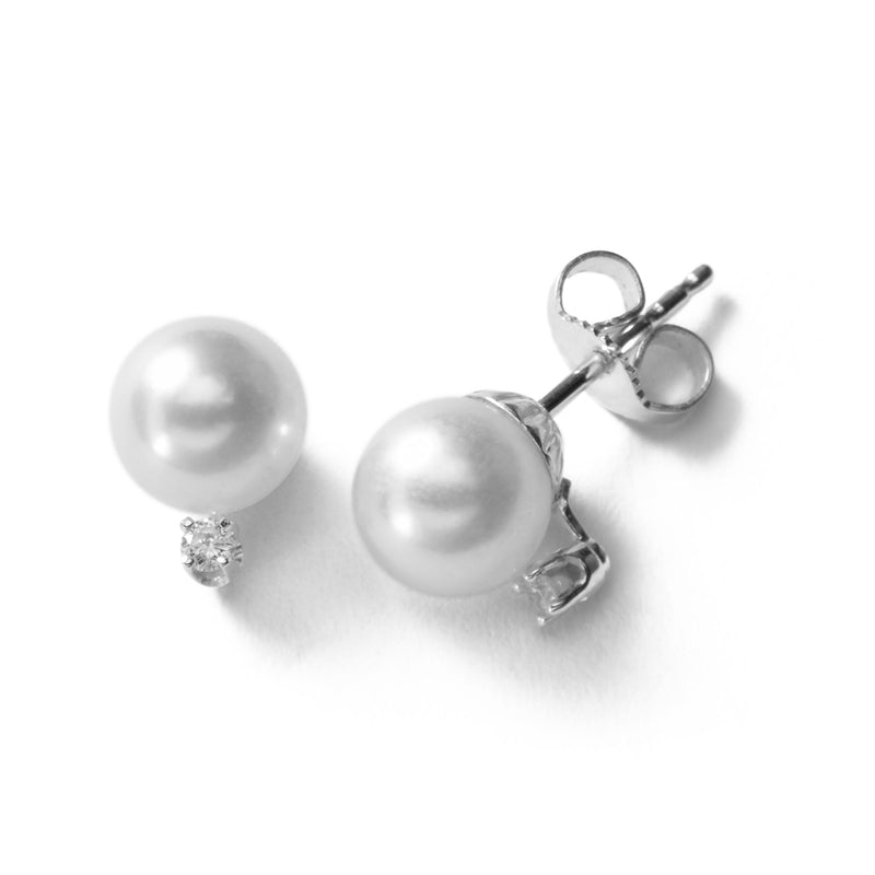 Akoya Cultured Pearl Earrings with Diamonds, 8.5-9 MM, 14K White Gold