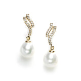 Elegant Cultured Pearl and Diamond Dangle Earrings, 14K Yellow Gold
