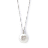 Cultured Coin Pearl with Diamond Heart Pendant, Sterling Silver