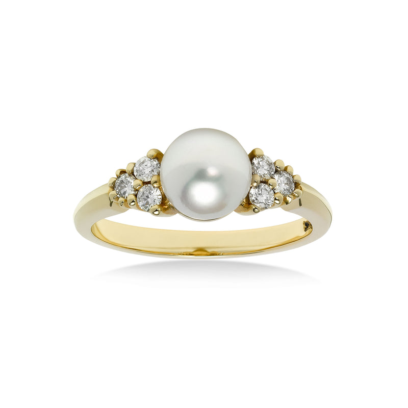Akoya Cultured Pearl and Diamond Ring, 14K Yellow Gold
