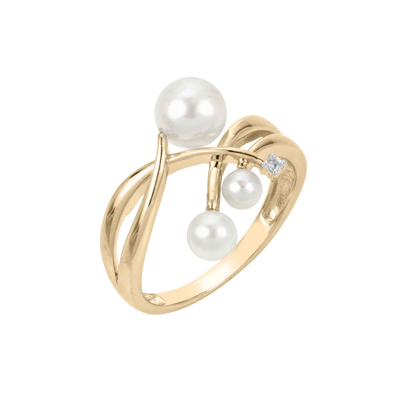 Triple Cultured Pearl Strand Ring, 14K Yellow Gold