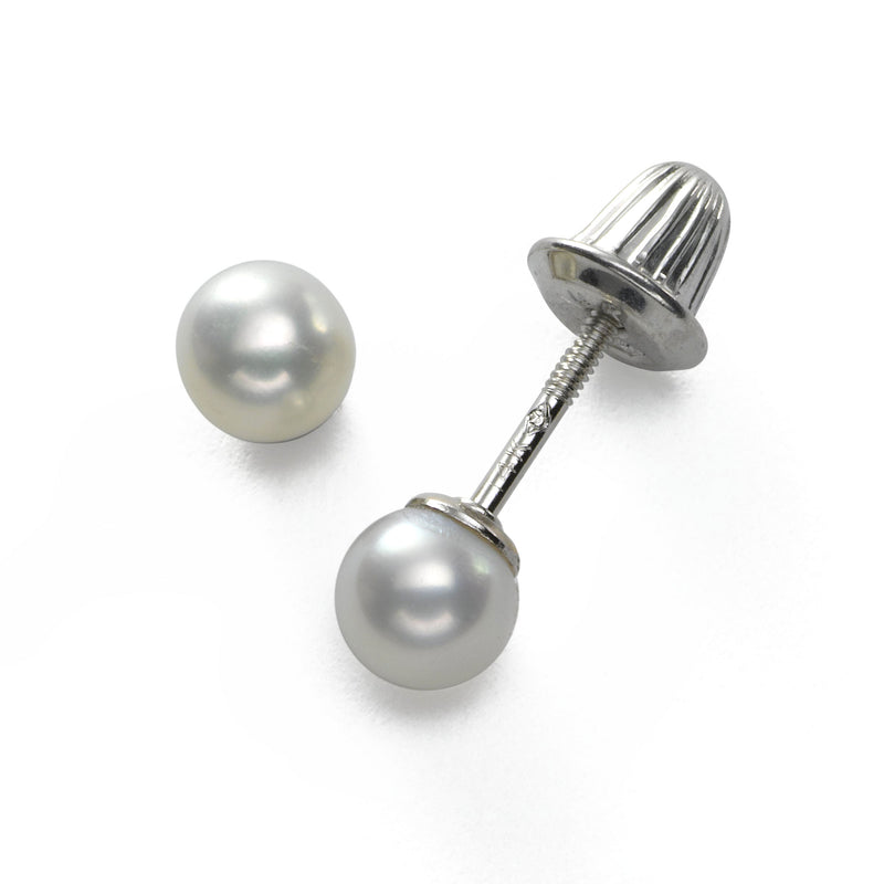 Baby or Toddlers First Cultured Pearl 4MM Earring, 14 Karat White Gold