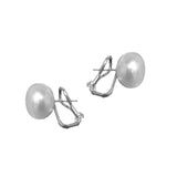 Freshwater Cultured Pearl Button Earrings, 12.5-13MM, Sterling Silver