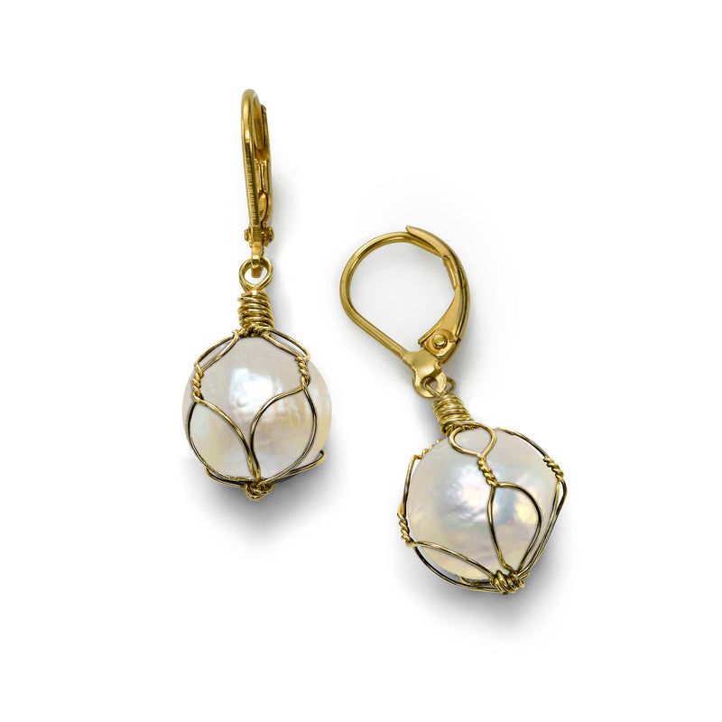 Wire Framed Baroque Cultured Pearl Earrings, 14 Karat Gold Filled