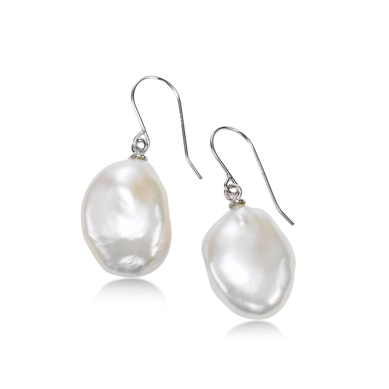 White Baroque Pearl Drop Earrings, Sterling Silver