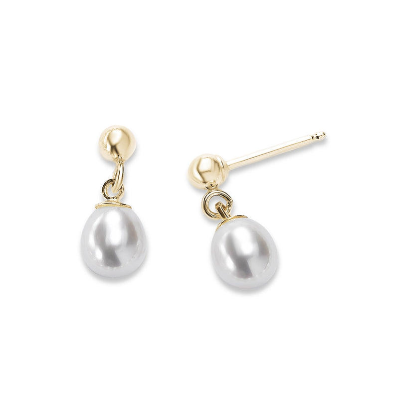 Child's Freshwater Cultured Pearl Drop Earrings, 14K Yellow Gold