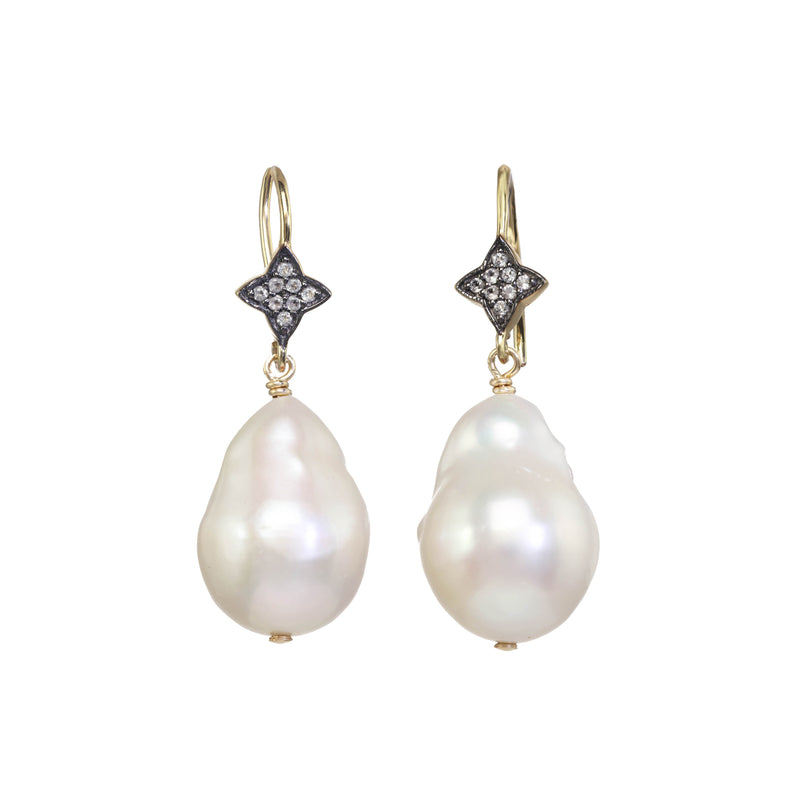 White Baroque Cultured Pearl and White Sapphire Drop Earrings, Sterling Silver