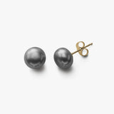 Dyed Dark Grey Freshwater Cultured Pearl Earrings, 10.5-11.5MM, 14K Yellow Gold