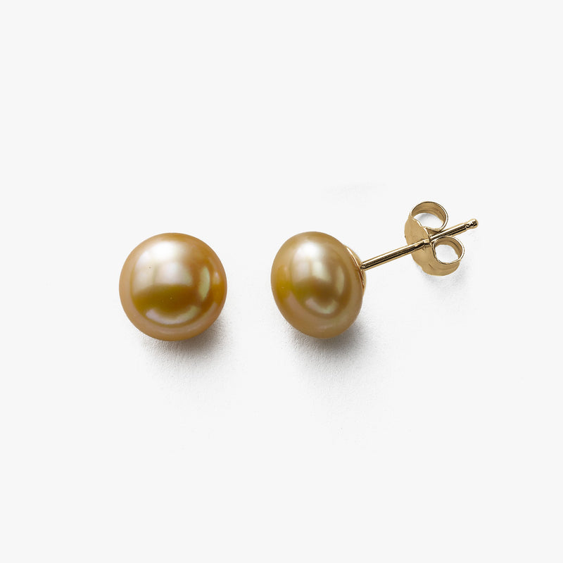 Dyed Gold Freshwater Cultured Pearl Earrings, 9.5-10 MM, 14K Yellow Gold