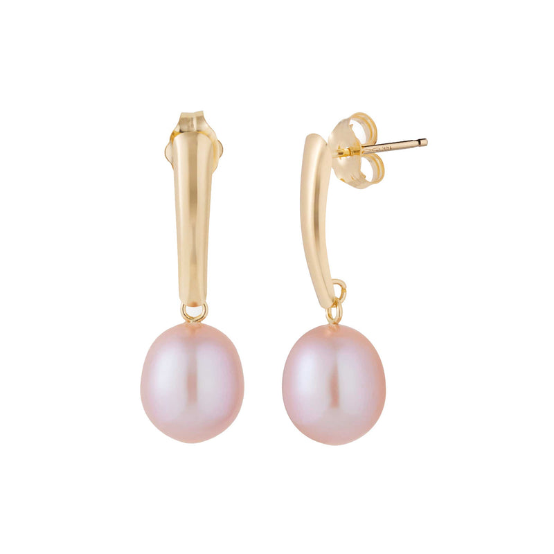 Natural Color Pink Cultured Pearl Drop Earrings, 14K Yellow Gold