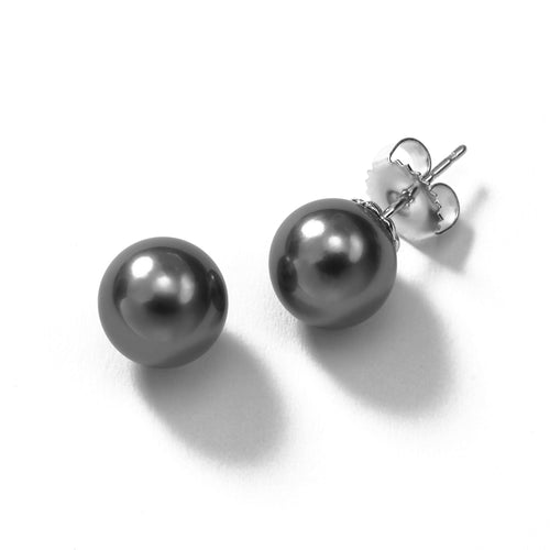 Dyed Black Freshwater Cultured Pearl Earrings, 8.5-9MM, 14K White Gold