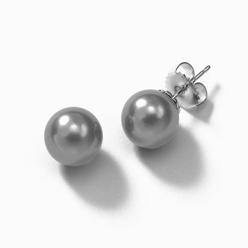 Dyed Pale Grey Freshwater Cultured Pearl Earrings, 9-8.5MM, 14K White Gold