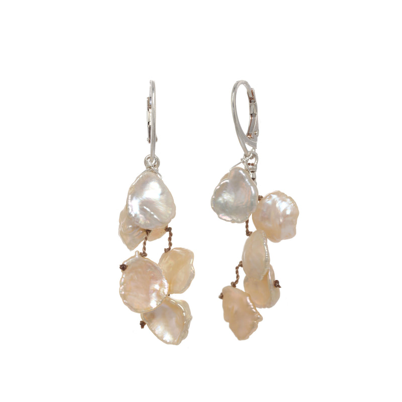 Cascading Keshi Cultured Pearls Dangle Earrings, Sterling Silver