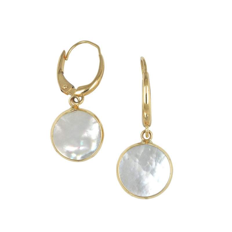 Mother of Pearl Drop Earrings, 14K Yellow Gold