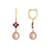 Pink Freshwater Cultured Pearl and Tourmaline Earrings, 14K Yellow Gold