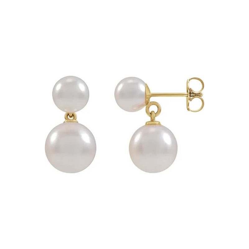 Double Cultured Pearl Drop Earrings, 14K Yellow Gold