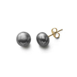 Grey Freshwater Cultured Pearl Button Earrings, 8MM, 14K Yellow Gold