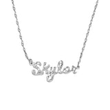 Custom Script Name Necklace With Diamonds, 14K White Gold