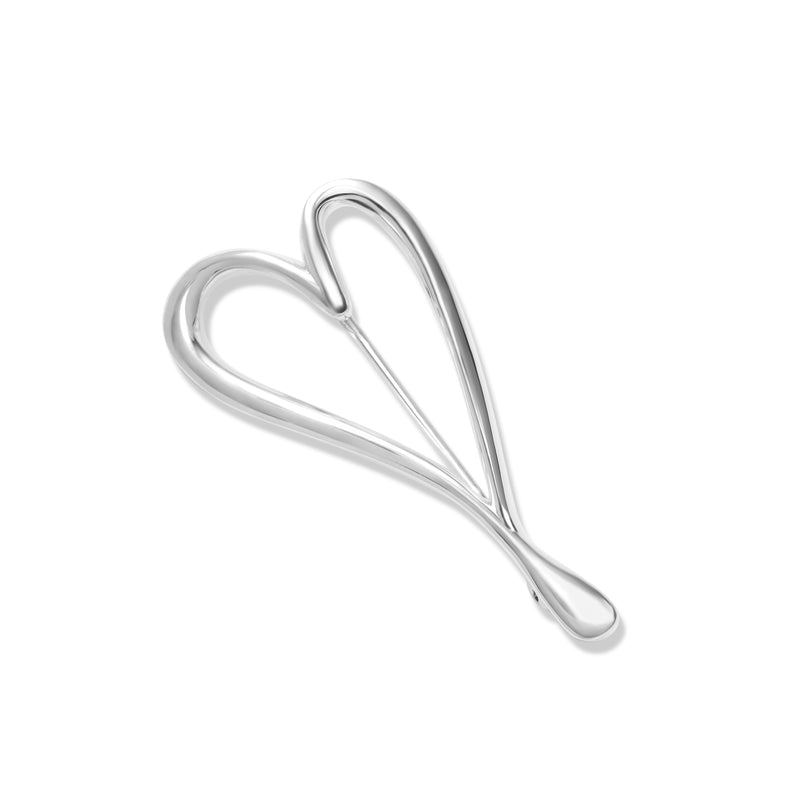 Modern Design Heart Pin, Sterling Silver
