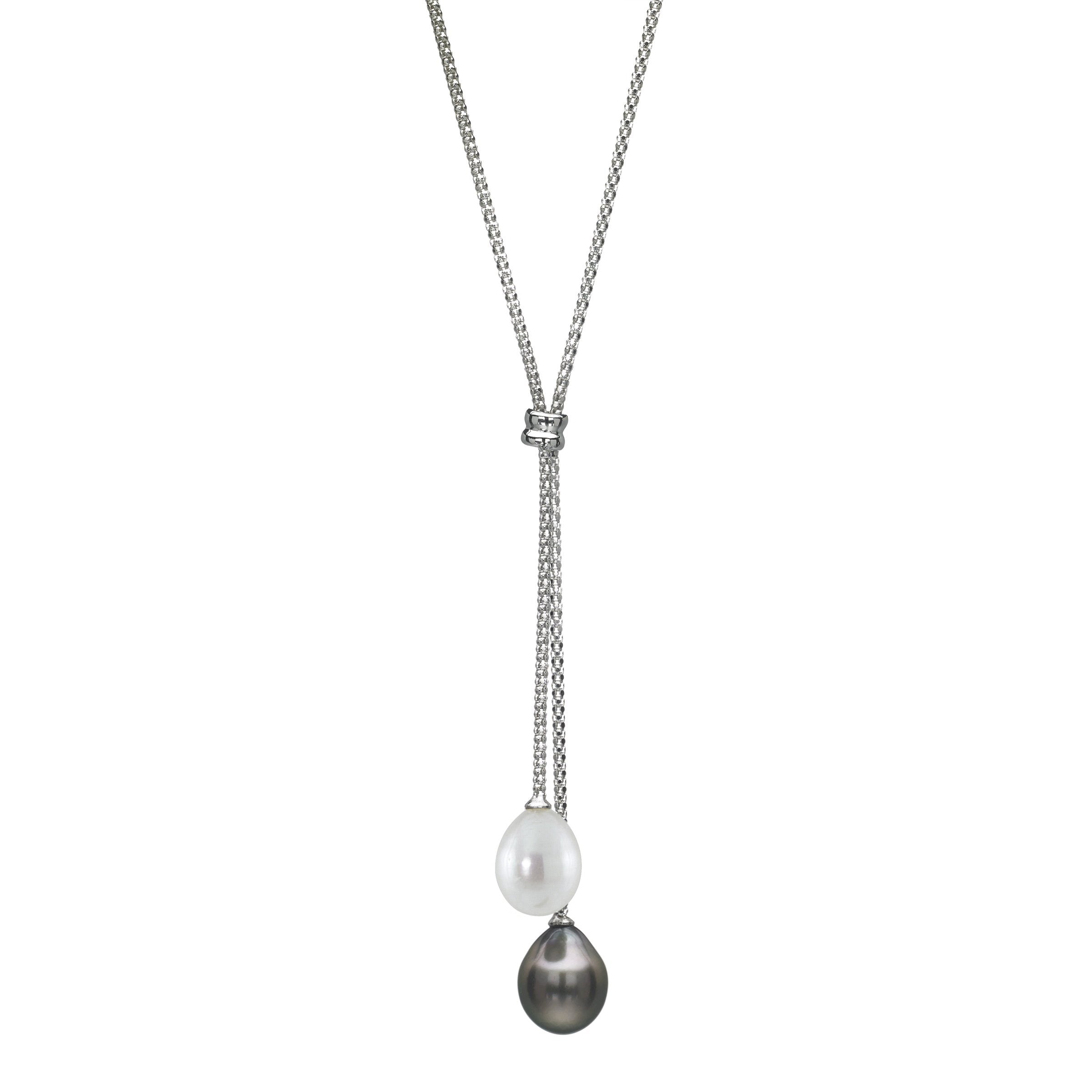 Freshwater and Tahitian Cultured Pearl Y Style Necklace, Sterling