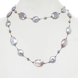 Coated Grey Moonstone and Freshwater Cultured Pearl Necklace, 35 Inches