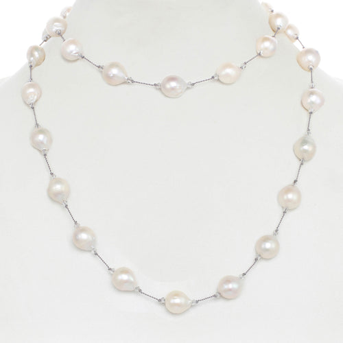 White Baroque Freshwater Cultured Pearl Necklace, 35 Inches, Sterling Silver