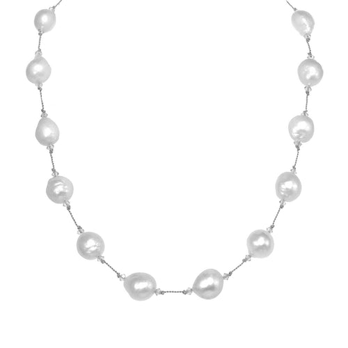 White Baroque Freshwater Cultured Pearl Necklace, 17 Inches, Sterling Silver