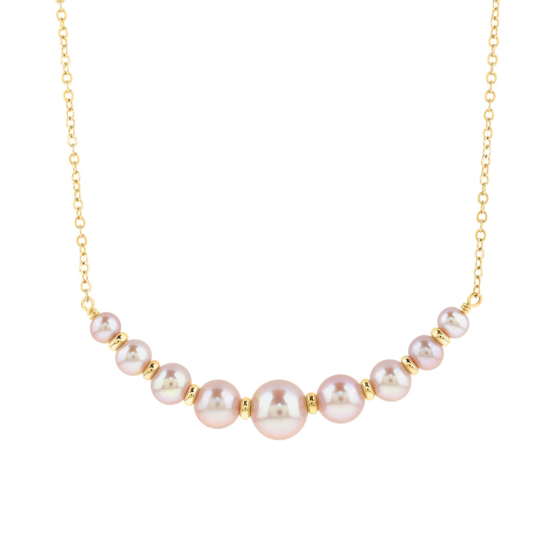 Pink Freshwater Pearl Bar Necklace, 18 Inches, 14K Yellow Gold