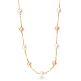 Pink and White Cultured Pearl 36-Inch Necklace,  14K Yellow Gold