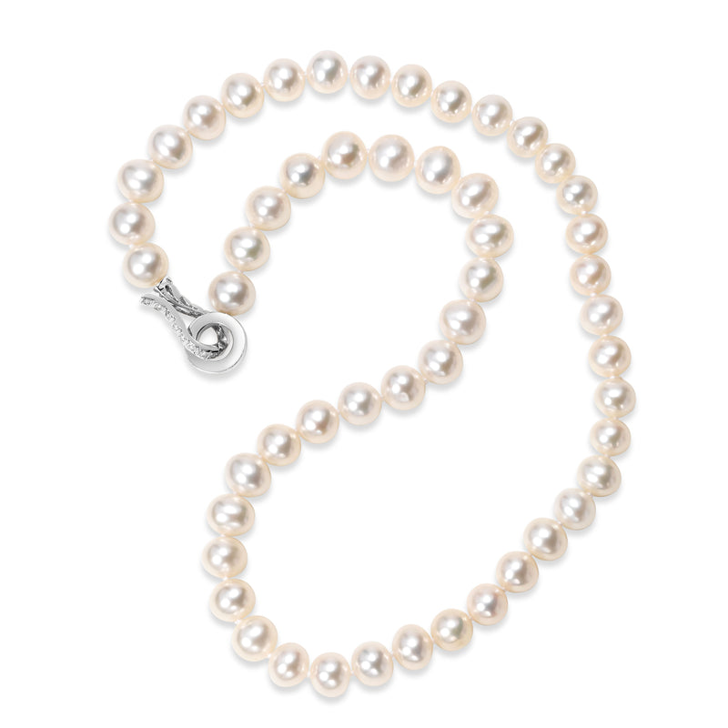 Freshwater Cultured Pearl Necklace, 8 x 9 MM, 18 Inches, 14K White Gold